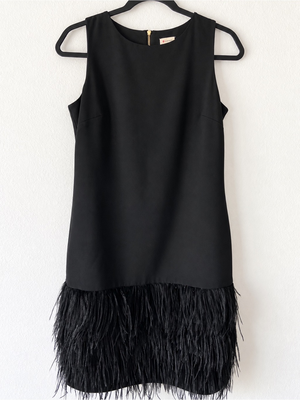 CREMIEUX | Black Ostrich Feather Trim Sleeveless Shift Dress Size 4